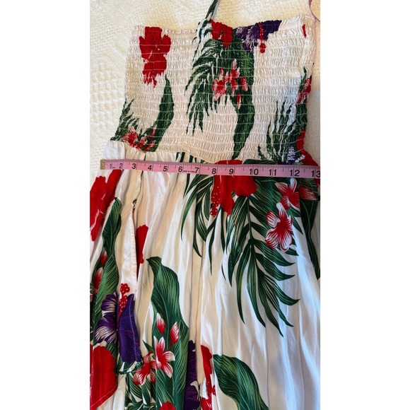 Aloha Fashion Hawaiian Smocked Halter Pixie Dress One Size White Red Floral - Picture 6 of 13